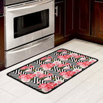 Zigzag Peony And Rose Pattern Print Kitchen Mat