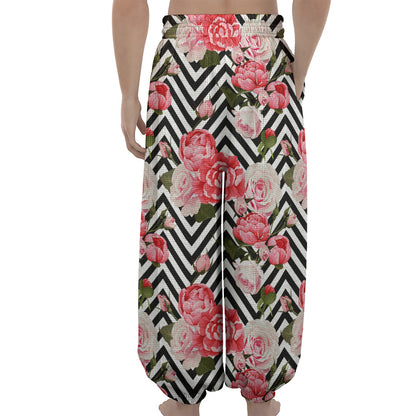 Zigzag Peony And Rose Pattern Print Lantern Pants