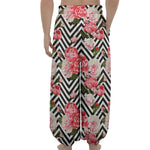 Zigzag Peony And Rose Pattern Print Lantern Pants