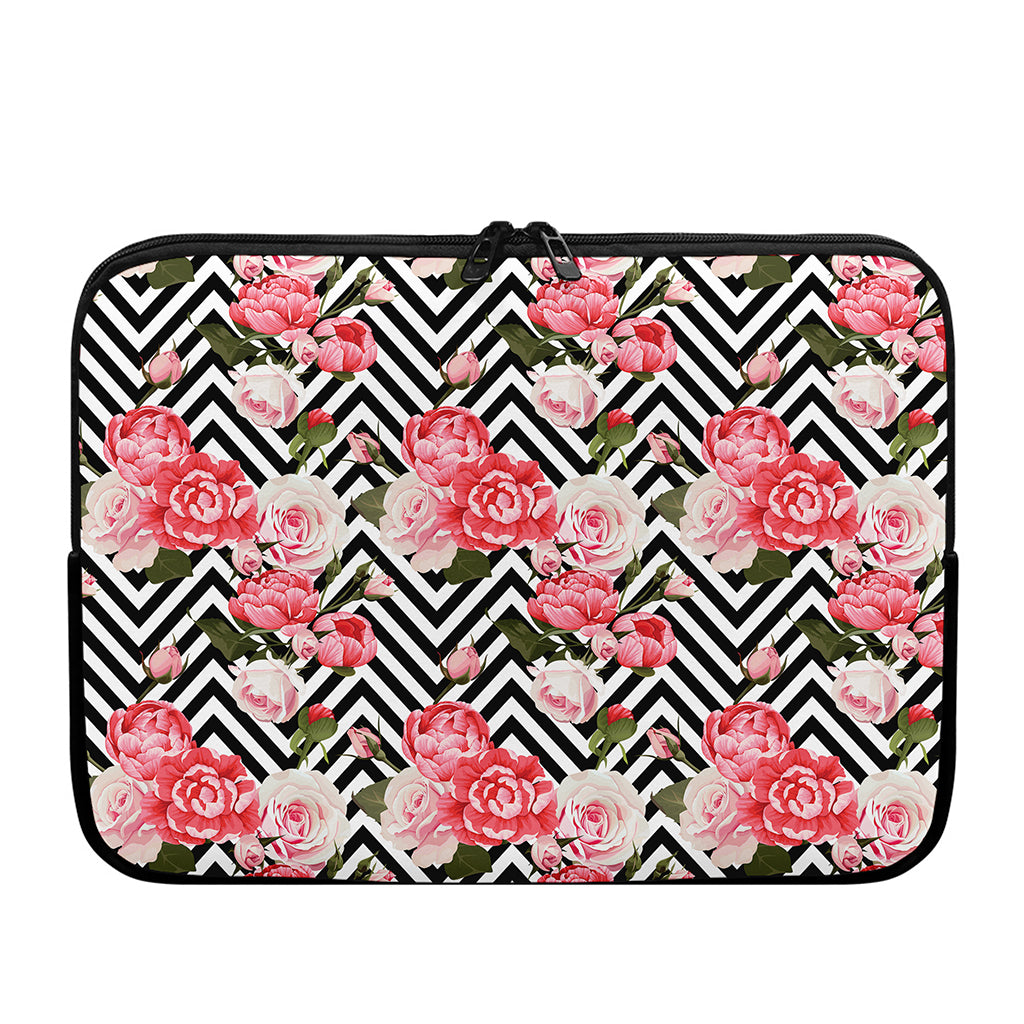 Zigzag Peony And Rose Pattern Print Laptop Sleeve