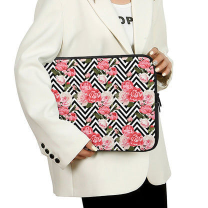 Zigzag Peony And Rose Pattern Print Laptop Sleeve