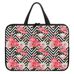 Zigzag Peony And Rose Pattern Print Laptop Sleeve With Handle