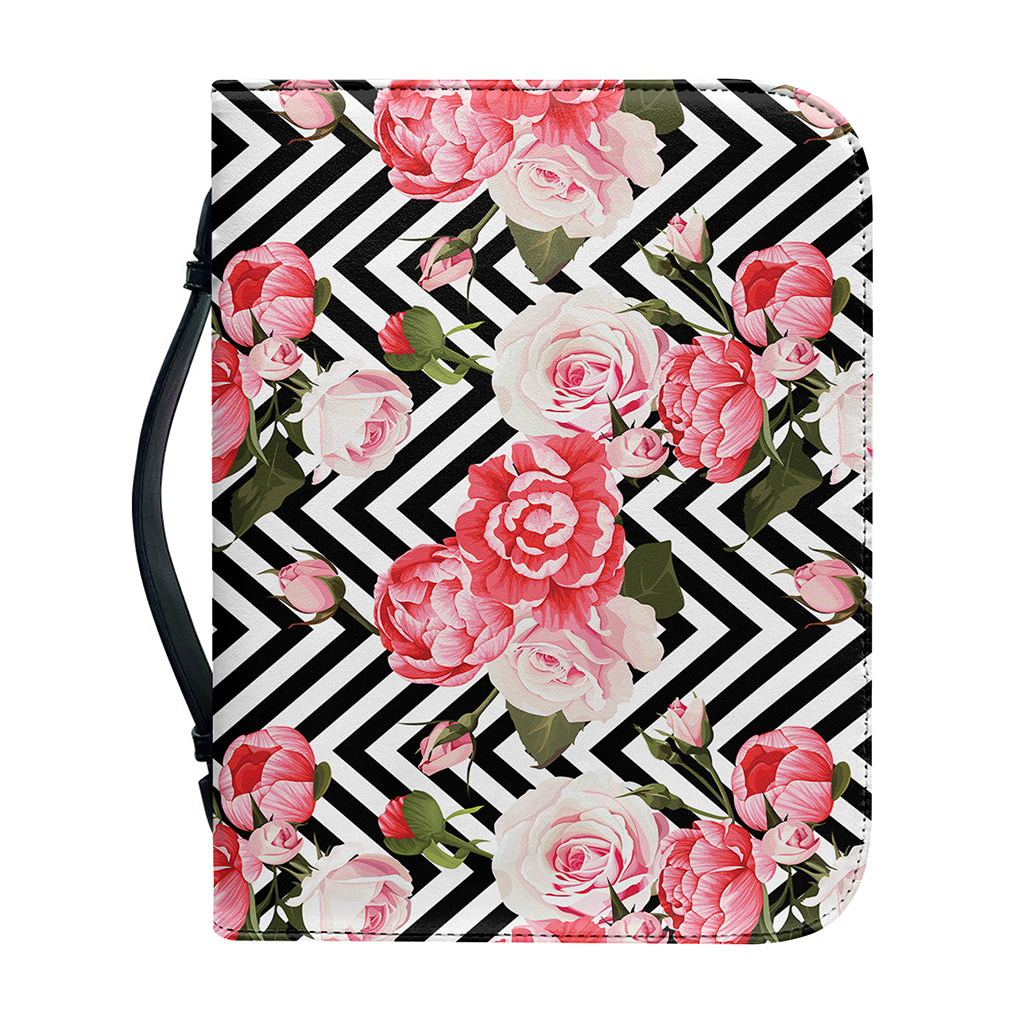 Zigzag Peony And Rose Pattern Print Leather Bible Cover