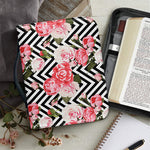 Zigzag Peony And Rose Pattern Print Leather Bible Cover