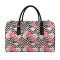 Zigzag Peony And Rose Pattern Print Leather Duffel Bag