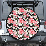 Zigzag Peony And Rose Pattern Print Leather Spare Tire Cover