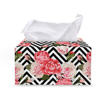 Zigzag Peony And Rose Pattern Print Leather Tissue Box Cover