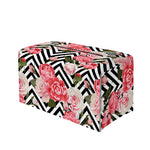 Zigzag Peony And Rose Pattern Print Leather Tissue Box Cover