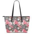 Zigzag Peony And Rose Pattern Print Leather Tote Bag With Zipper