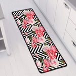Zigzag Peony And Rose Pattern Print Long Kitchen Mat