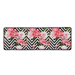 Zigzag Peony And Rose Pattern Print Long Kitchen Mat