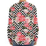 Zigzag Peony And Rose Pattern Print Long Sleeve Baseball Jersey