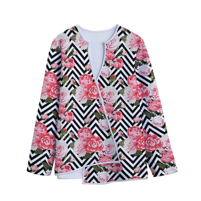 Zigzag Peony And Rose Pattern Print Long Sleeve Short Coat