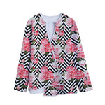 Zigzag Peony And Rose Pattern Print Long Sleeve Short Coat