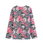Zigzag Peony And Rose Pattern Print Long Sleeve Short Coat