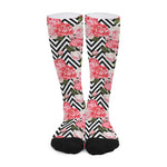 Zigzag Peony And Rose Pattern Print Long Socks