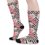 Zigzag Peony And Rose Pattern Print Long Socks