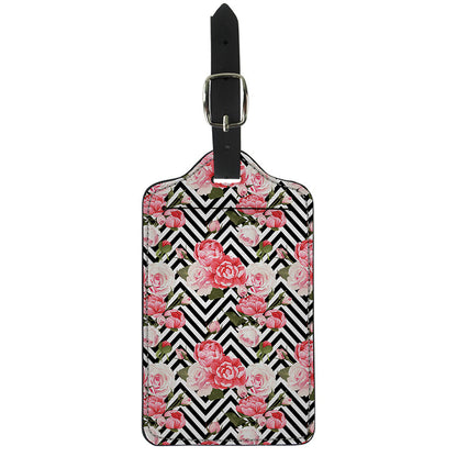 Zigzag Peony And Rose Pattern Print Luggage Tag