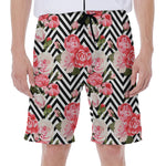 Zigzag Peony And Rose Pattern Print Men's Beach Shorts
