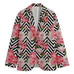 Zigzag Peony And Rose Pattern Print Men's Blazer