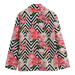 Zigzag Peony And Rose Pattern Print Men's Blazer