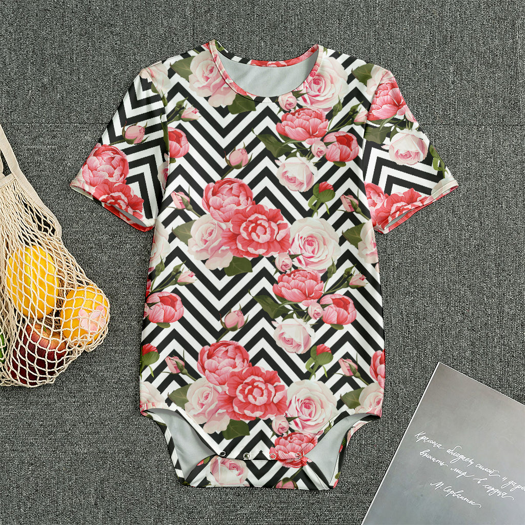 Zigzag Peony And Rose Pattern Print Men's Bodysuit