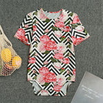 Zigzag Peony And Rose Pattern Print Men's Bodysuit