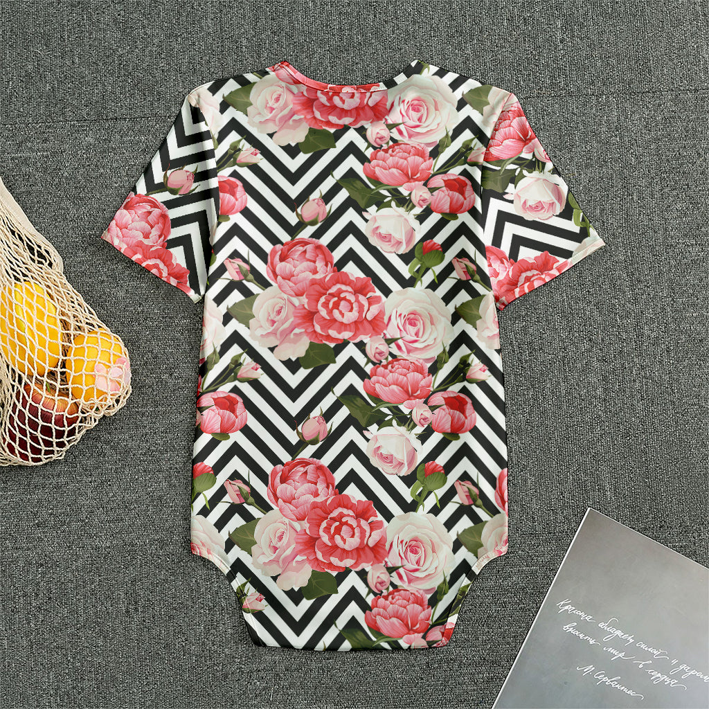 Zigzag Peony And Rose Pattern Print Men's Bodysuit