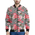Zigzag Peony And Rose Pattern Print Men's Bomber Jacket