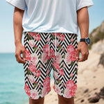 Zigzag Peony And Rose Pattern Print Men's Cargo Shorts