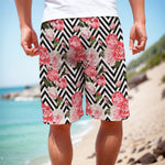 Zigzag Peony And Rose Pattern Print Men's Cargo Shorts
