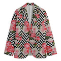 Zigzag Peony And Rose Pattern Print Men's Cotton Blazer