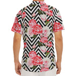 Zigzag Peony And Rose Pattern Print Men's Deep V-Neck Shirt