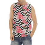Zigzag Peony And Rose Pattern Print Men's Fitness Tank Top