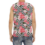Zigzag Peony And Rose Pattern Print Men's Fitness Tank Top