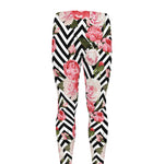Zigzag Peony And Rose Pattern Print Men's leggings