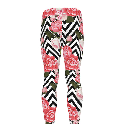 Zigzag Peony And Rose Pattern Print Men's leggings