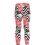 Zigzag Peony And Rose Pattern Print Men's leggings