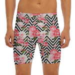Zigzag Peony And Rose Pattern Print Men's Long Boxer Briefs