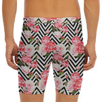Zigzag Peony And Rose Pattern Print Men's Long Boxer Briefs