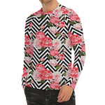Zigzag Peony And Rose Pattern Print Men's Long Sleeve Rash Guard