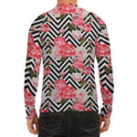 Zigzag Peony And Rose Pattern Print Men's Long Sleeve Rash Guard