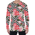 Zigzag Peony And Rose Pattern Print Men's Long Sleeve T-Shirt