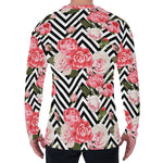 Zigzag Peony And Rose Pattern Print Men's Long Sleeve T-Shirt