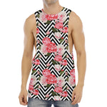 Zigzag Peony And Rose Pattern Print Men's Muscle Tank Top