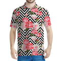 Zigzag Peony And Rose Pattern Print Men's Polo Shirt