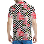 Zigzag Peony And Rose Pattern Print Men's Polo Shirt