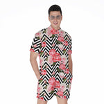 Zigzag Peony And Rose Pattern Print Men's Rompers