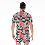 Zigzag Peony And Rose Pattern Print Men's Rompers