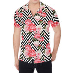 Zigzag Peony And Rose Pattern Print Men's Shirt